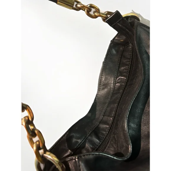 Michael Kors Stanthorpe Large Black Leather Shoulder Bag Gold Chain Strap - Picture 11 of 16